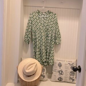 Zara Women’s Long Sleeve Cotton Boho Cadie Mini Dress, Green, size XS